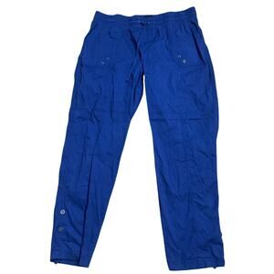 Palm Rio Womens Cargo Pants Navy Blue Drawstring Elastic Waist Utility L Nylon